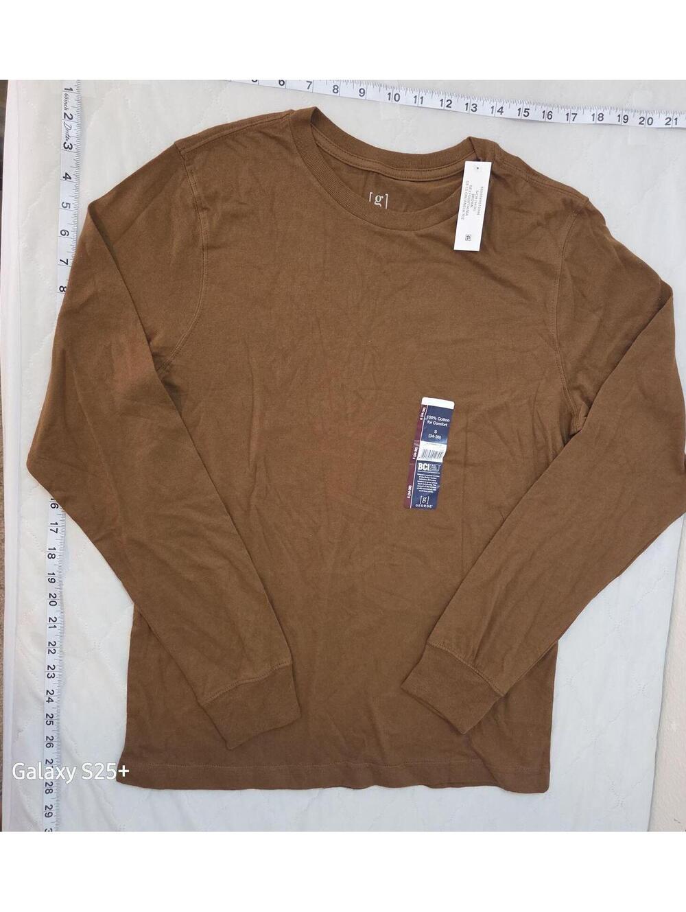 George, Brown Long Sleeve Crewneck Tee 100% Cotton Size S (34-36)